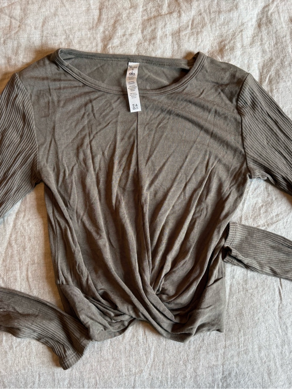 ALO Yoga Olive Ribbed Long Sleeve Top